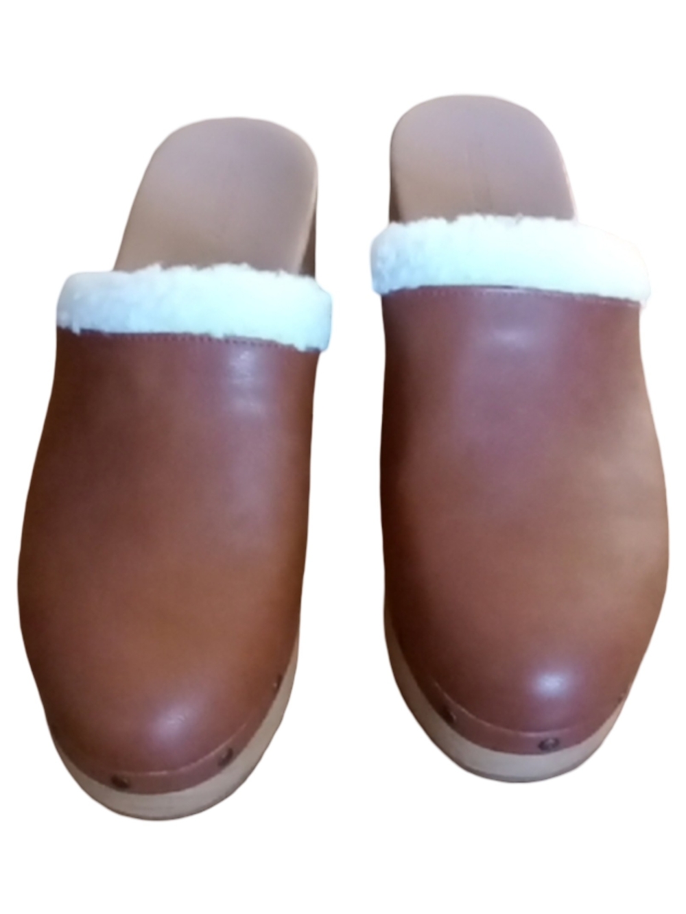 Old Navy Clogs Mules Cognac Shearling-Trim Slide Slip On Shoe Slipper Platform 9 - Picture 8 of 8